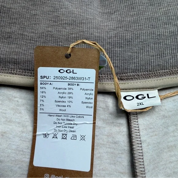 OGL FuzzLuxe Double Waistband Straight Leg Pants w/ Pockets 2XL | Heather Taupe - Picture 8 of 8